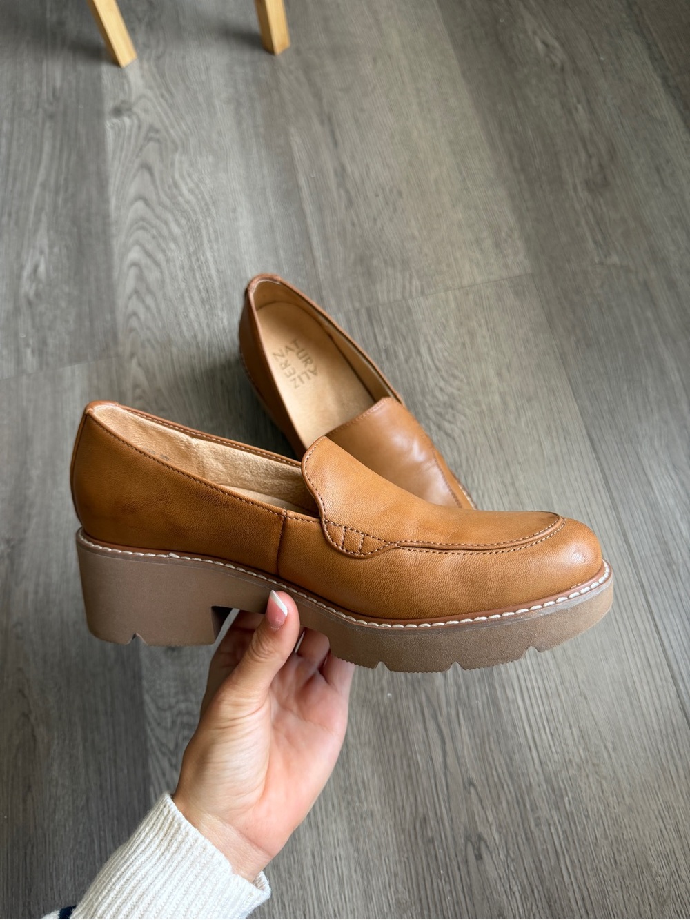 Women's Tan Leather Platform Loafers